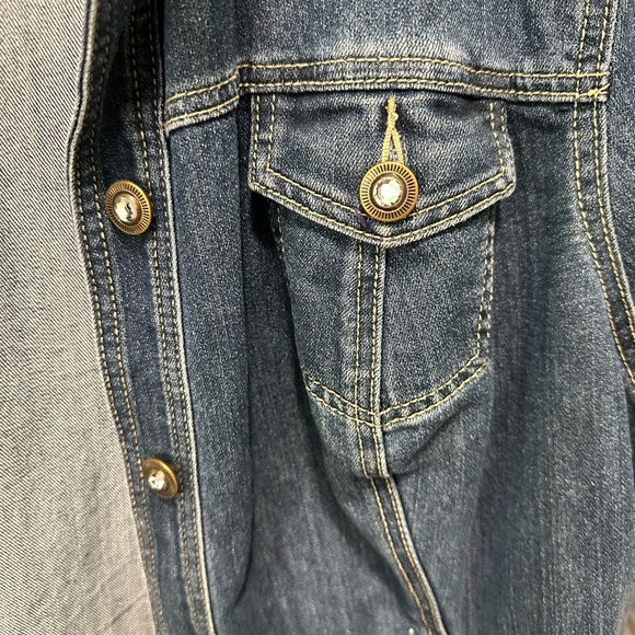 Avenue denim plus size jacket with gold and jeweled buttons, size 26/28. - Picture 3 of 4